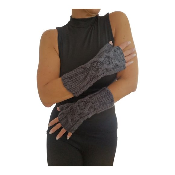 Grey Seamless Knitted Fingerless Texting Gloves Unisex Gift Handmade in Canada - Picture 4 of 8